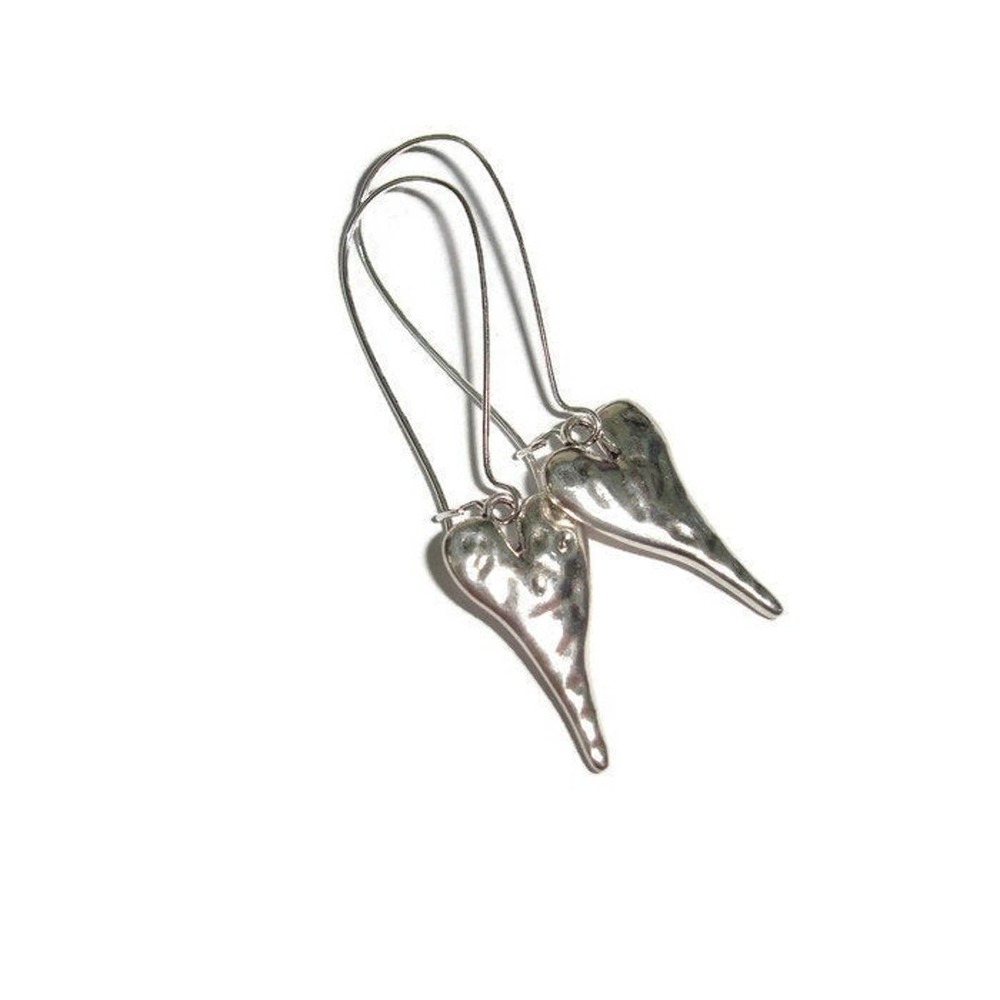 Dangle Heart earrings. Hammered Silver
